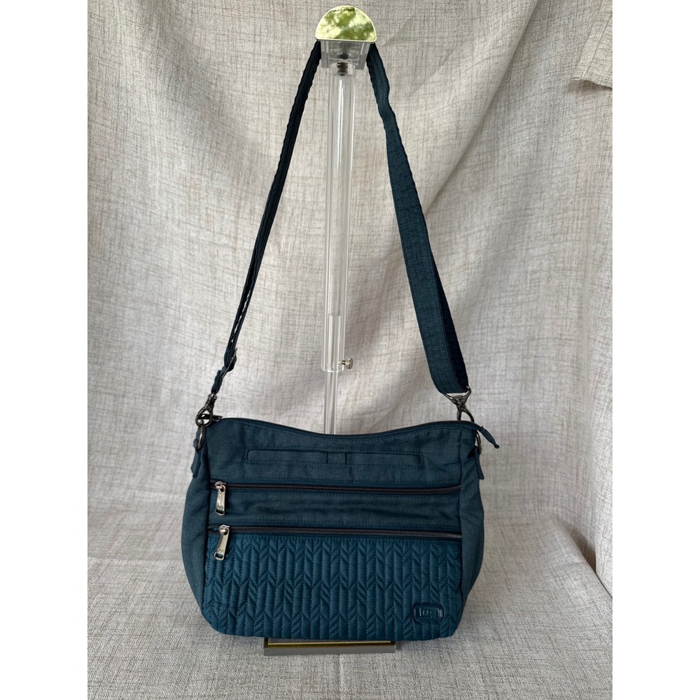 Lug Slider Crossbody Bag Womens Medium Teal Blue Excellent Quilted Travel Purse